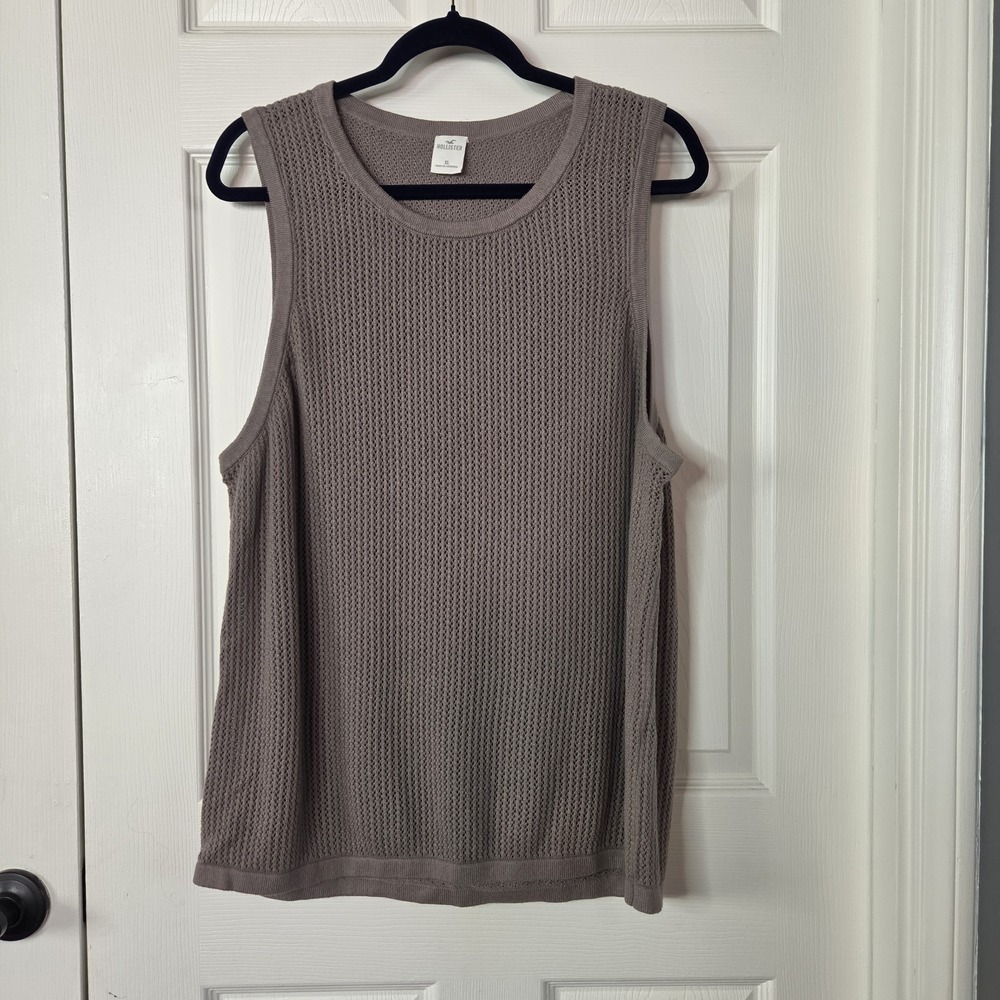 Hollister Taupe Open Knit Top Sleeveless Breathable V-neck Pullover Y2K Preppy